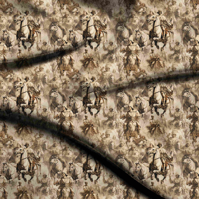 ivory cream ethnic digital print fabric texture — large scale closeup