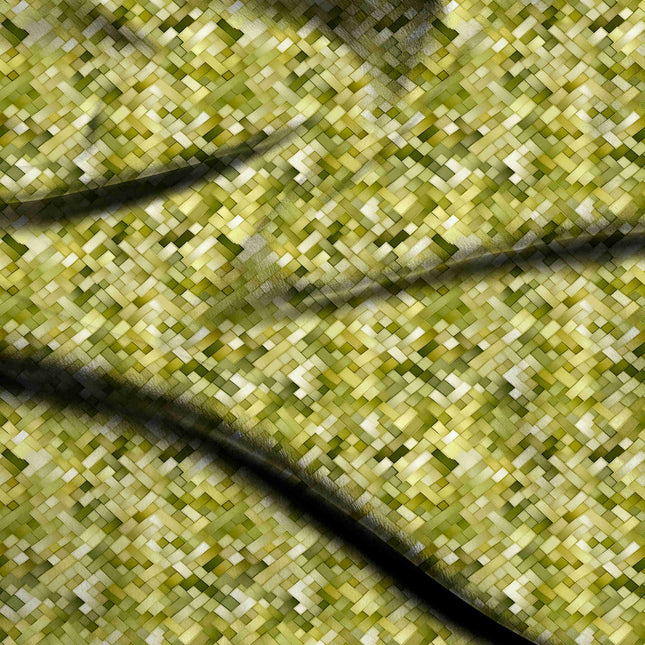 lime green geometric digital print fabric texture — medium scale closeup