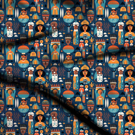 cobalt blue ethnic digital print fabric texture — large scale closeup