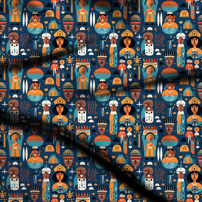 cobalt blue ethnic digital print fabric texture — large scale closeup