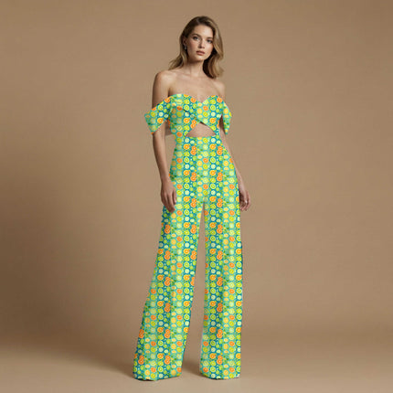 Teal Blue Tropical Digital Print Fabric | Kaftan Co-Ord Dress | Beach Wear | Satin Digital Fabric - Image 3