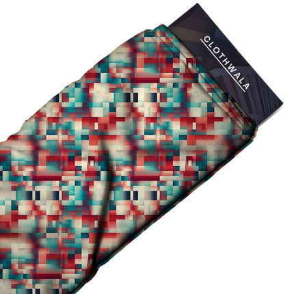 teal geometric all-over print pattern — medium scale repeat layout