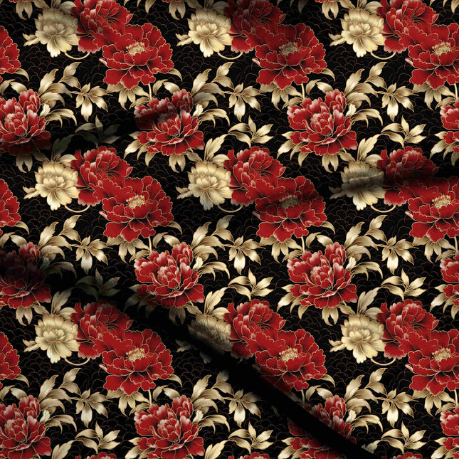 crimson red floral digital print fabric texture — large scale closeup