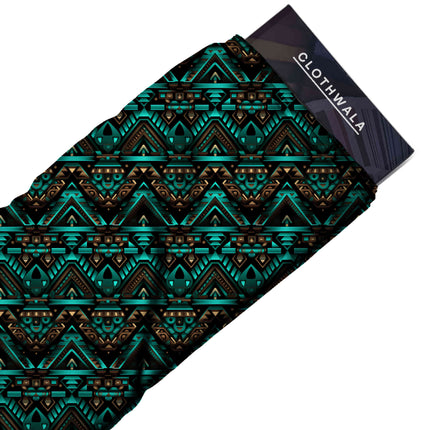 luminous teal ethnic fabric detail — embossed finish digital print closeup