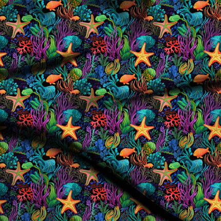 electric orange tropical digital print fabric texture — medium scale closeup