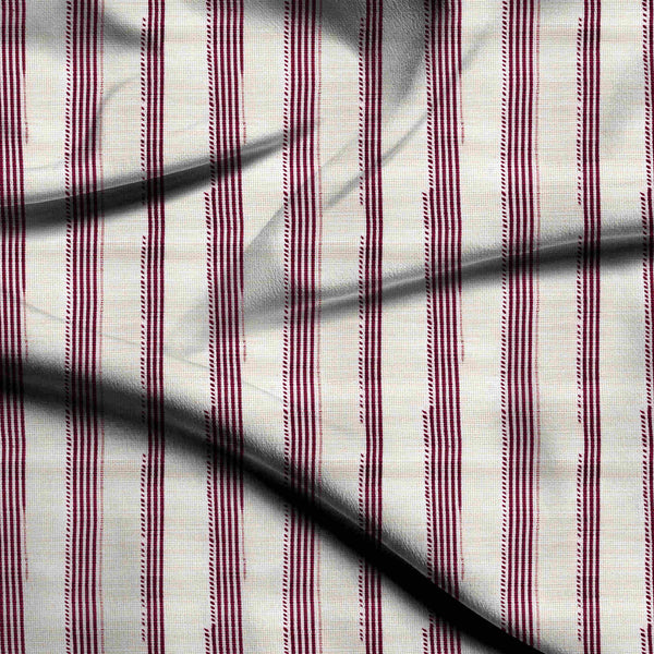 Ivory Cream Classic Deep Maroon Vertical Stripes Print Fabric