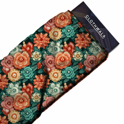 burnt orange floral all-over print pattern — medium scale repeat layout
