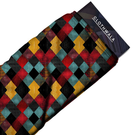 deep crimson geometric all-over print pattern — medium scale repeat layout