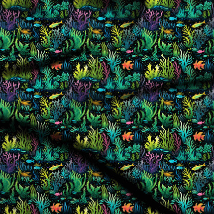 chartreuse green tropical fabric detail — matte finish digital print closeup
