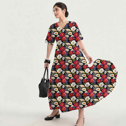 Midnight Blue Floral Digital Print Fabric for Maxi | Evening Wear - Image 5