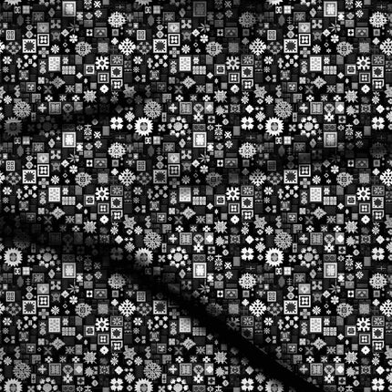 jet black geometric digital print fabric texture — fine scale closeup
