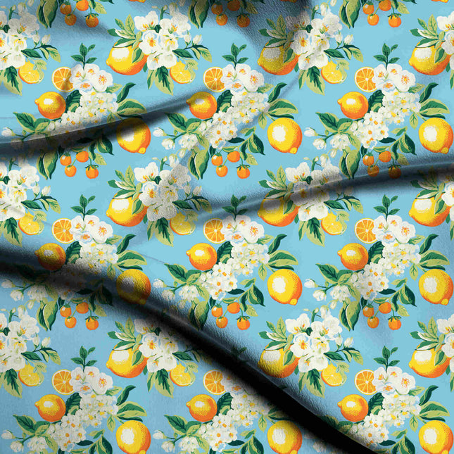 sky blue floral digital print fabric texture — medium scale closeup