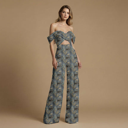 charcoal black animal print fabric draped — trousers styling