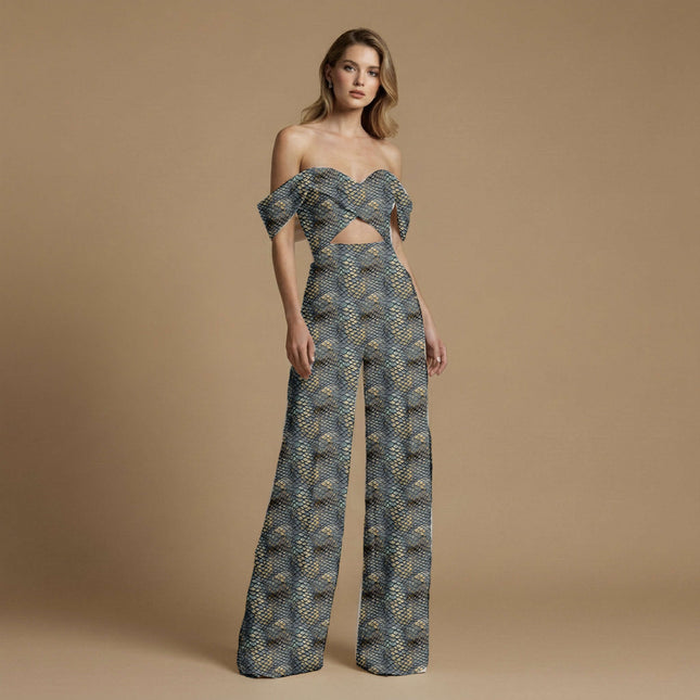 charcoal black animal print fabric draped — trousers styling