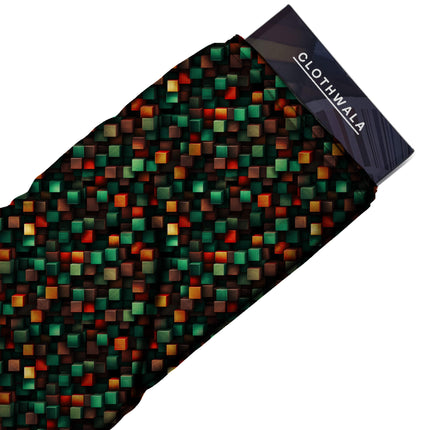emerald green geometric all-over print pattern — medium scale repeat layout