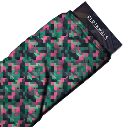 fuchsia pink geometric all-over print pattern — medium scale repeat layout