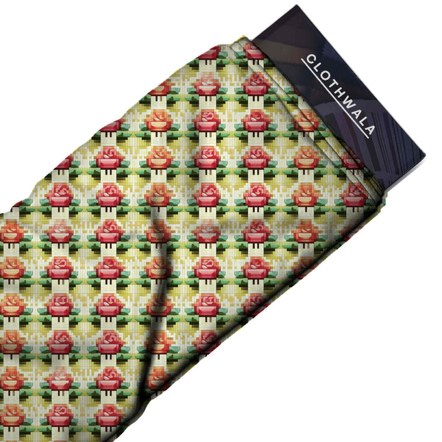 Dusty Rose Floral Digital Print Fabric | Resort Wear | Cottagecore | Vintage folklore prints | Poly Satin Print - Image 2