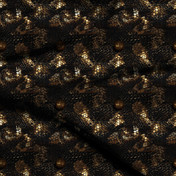 Deep Charcoal Black All-over Metallic Reptilian Scales Print Fabric