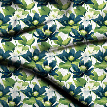Deep Teal Floral Digital Print Fabric for Kaftan | Modern Ethnic Wear - 5267
