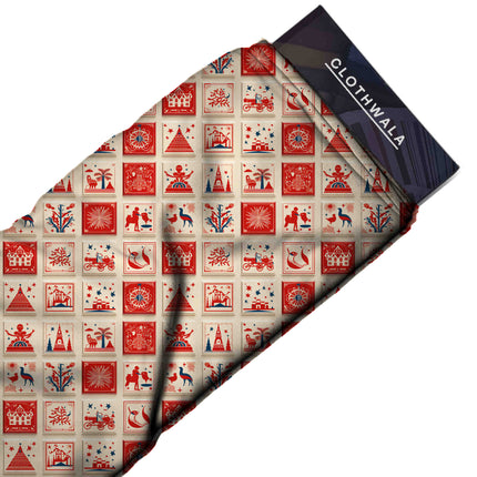 crimson red ethnic all-over print pattern — medium scale repeat layout