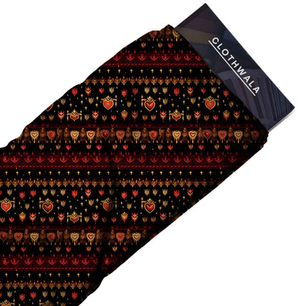 black ethnic fabric detail — glossy finish digital print closeup