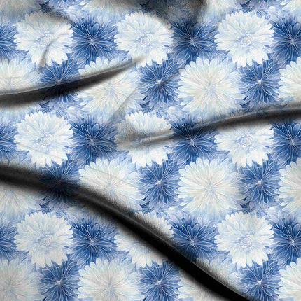 cobalt blue floral digital print fabric texture — large scale closeup