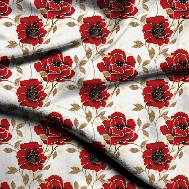crimson red floral digital print fabric texture — large scale closeup