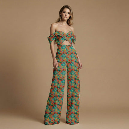 teal green geometric all-over print pattern — medium scale repeat layout