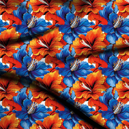 Cobalt Blue Floral Digital Print Fabric for Set | Wedding Fabric - 4476