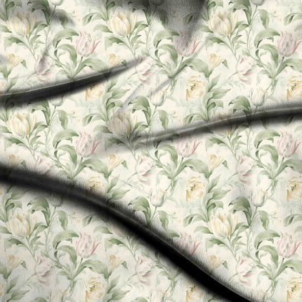 Ivory Cream Floral Digital Print Fabric for Dress | Geometric resort wear - 5149