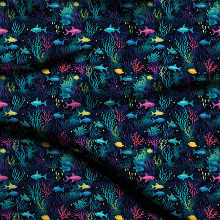midnight blue tropical digital print fabric texture — medium scale closeup