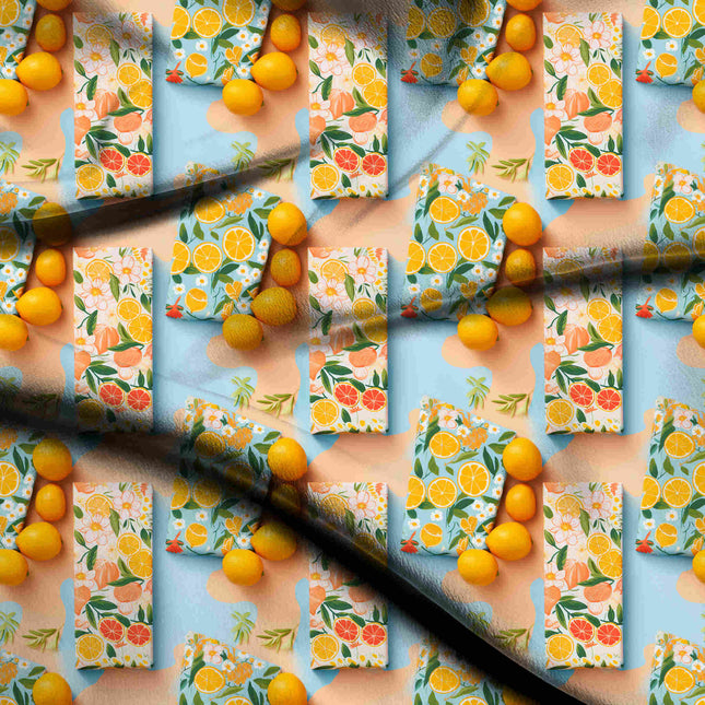 lemon yellow tropical digital print fabric texture — medium scale closeup