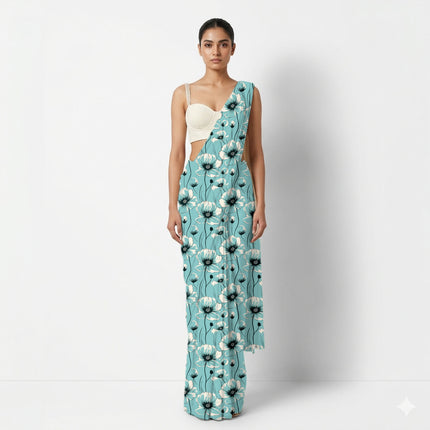 Aqua Blue Floral Digital Print Fabric for Dress | Resort Wear - Image 8