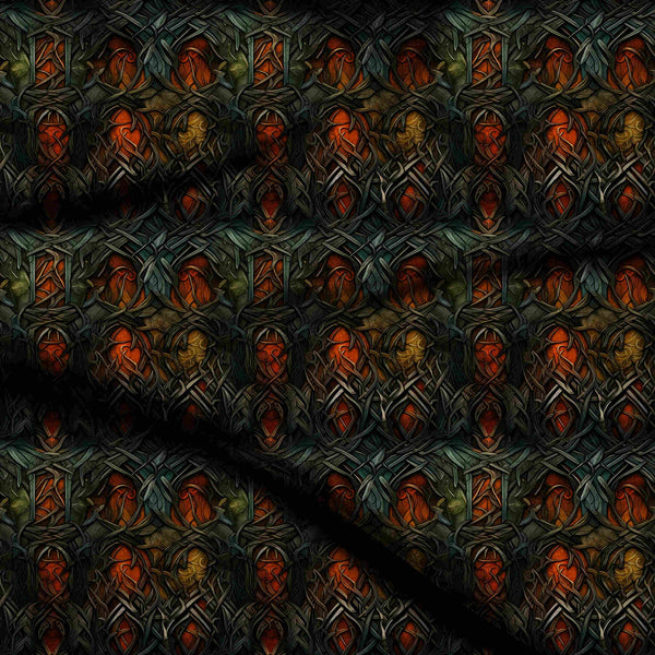 Midnight Black Dense Interwoven Organic Forms Print Fabric