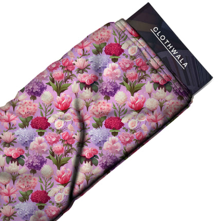 lilac floral fabric detail — matte finish digital print closeup