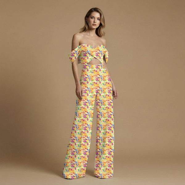 Saffron Orange Vibrant Pixelated Blocks Creating Print Fabric