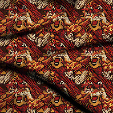crimson red animal digital print fabric texture — medium scale closeup