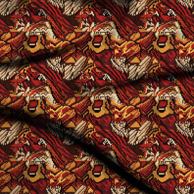 crimson red animal digital print fabric texture — medium scale closeup