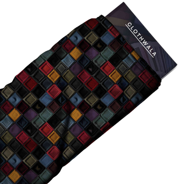 deep crimson geometric fabric detail — textured finish digital print closeup