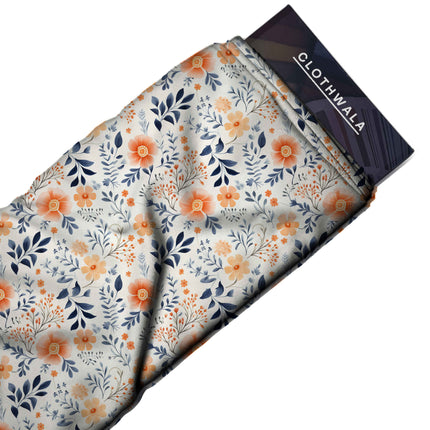 apricot orange floral all-over print pattern — medium scale repeat layout