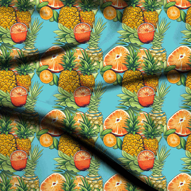 cerulean blue tropical digital print fabric texture — large scale closeup