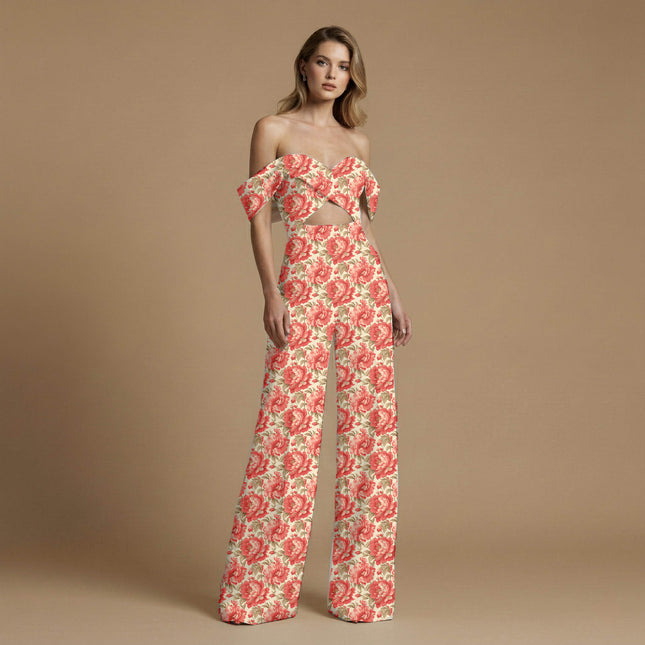 crimson red floral print fabric draped — kaftan styling