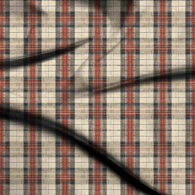 ivory cream checks digital print fabric texture — medium scale closeup