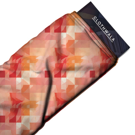 coral pink geometric all-over print pattern — medium scale repeat layout