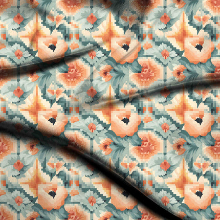 terracotta orange floral all-over print pattern — medium scale repeat layout