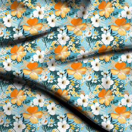 Sky Blue Floral Digital Print Fabric for Set | Festive Fusion Wear - 5464