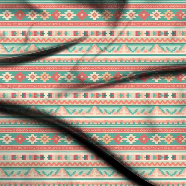 teal green ethnic digital print fabric texture — medium scale closeup