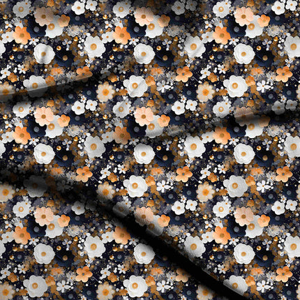 ivory cream floral digital print fabric texture — large scale closeup