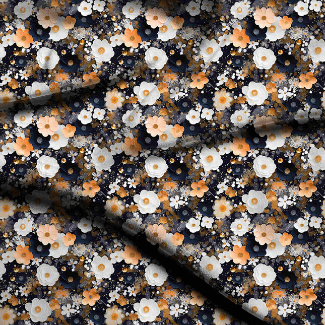 ivory cream floral digital print fabric texture — large scale closeup