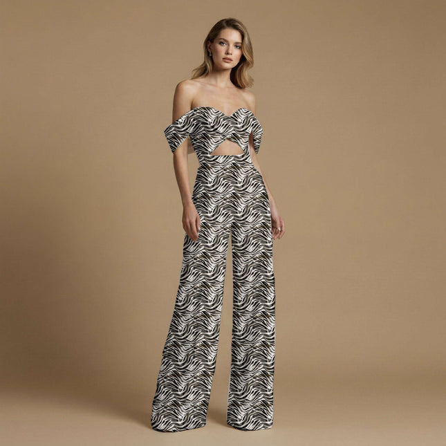 black animal print fabric draped — handbag styling